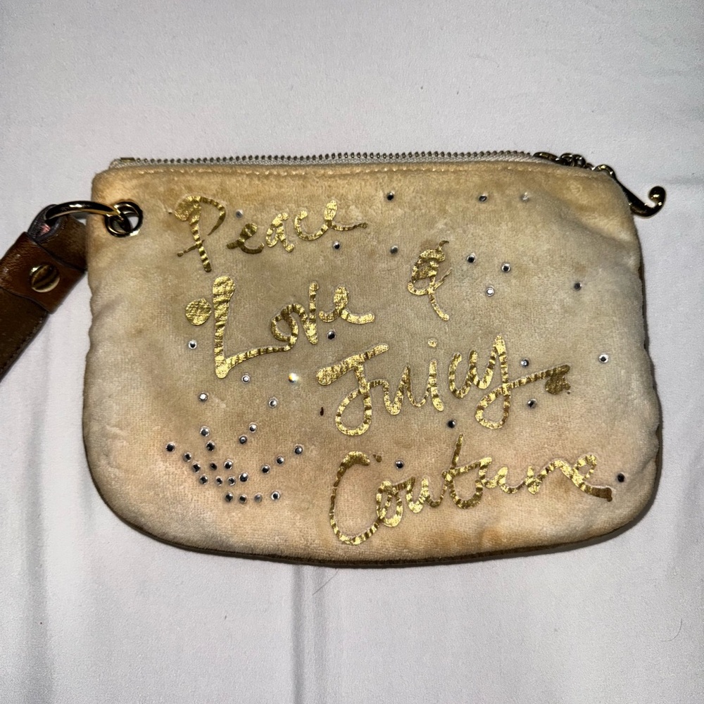 Juicy Couture Cream Wristlet with Gold Embroidery